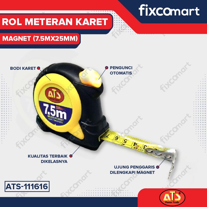 ROL METERAN KARET MAGNET &quot;ATS&quot; 7.5MX25MM