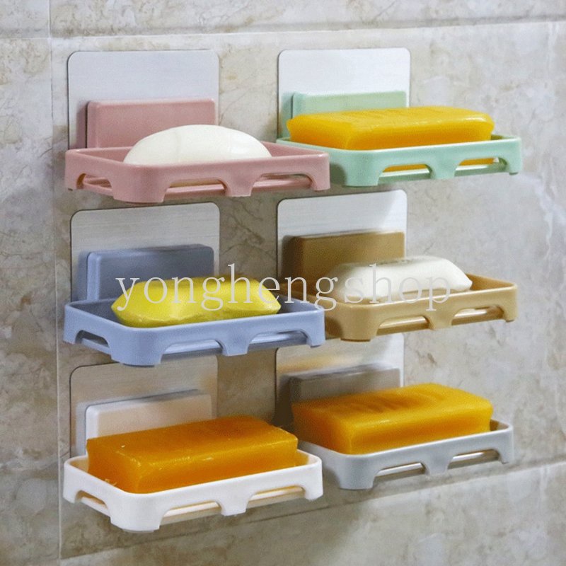 Kotak Sabun Tempel Dinding Shower Bebas Pukulan Soap Drain Holder Toiletries Organizer Rak Penyimpanan Spons Dapur Soap Dish Tray Perlengkapan Kamar Mandi