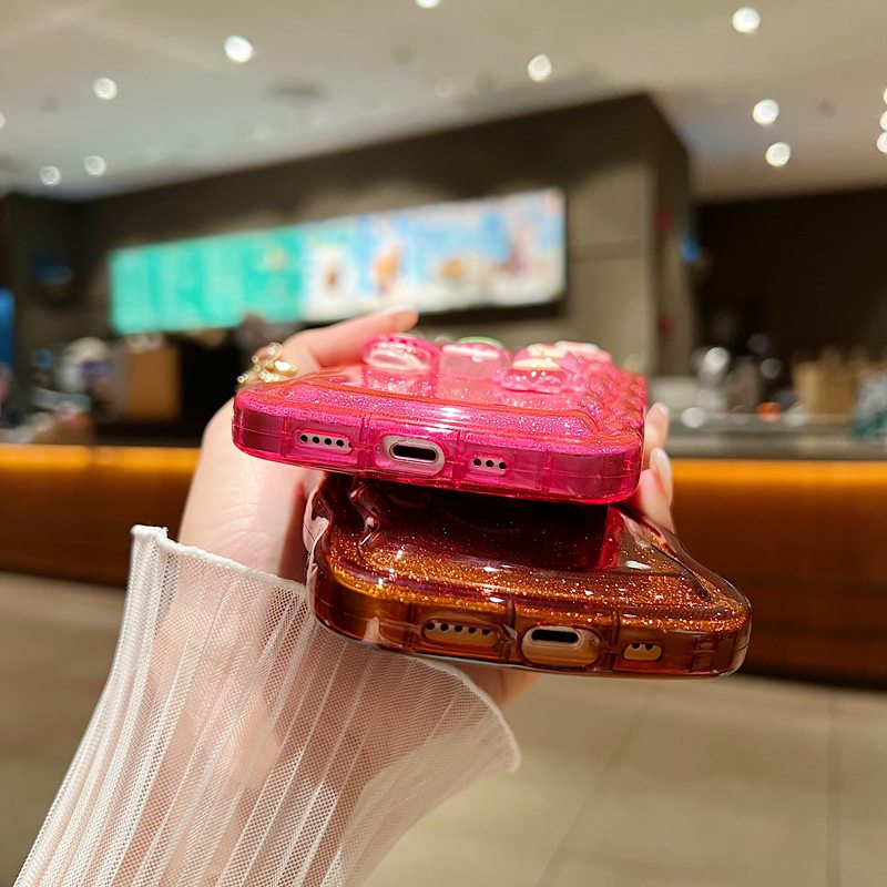 【Wave Doll】Cute LOTSO Soft Case iPhone X XR XS Max 11 12 13 14 Pro Max Strawberry Bear Cartoon Clear Phone Case Camera Protect Pink