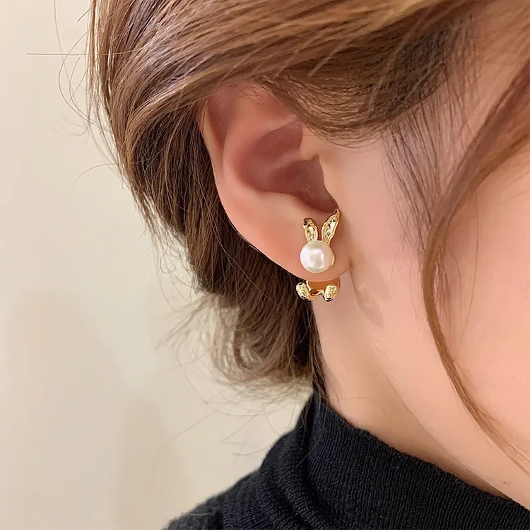 Korea Style Pearl Rabbit Stud Earrings Elegan Pesta Pernikahan Telinga Perhiasan Aksesoris Gadis Studs Earrings Fashion Menjuntai Earrings Premium Faux Pearl Earrings