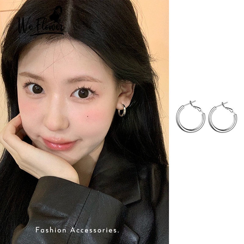 Kami Bunga Sederhana Fashion s925 Perak Glossy Lingkaran Hoop Anting-Anting Untuk Wanita Perempuan Punk Chunky Logam Anting-Anting Trendi Telinga Perhiasan