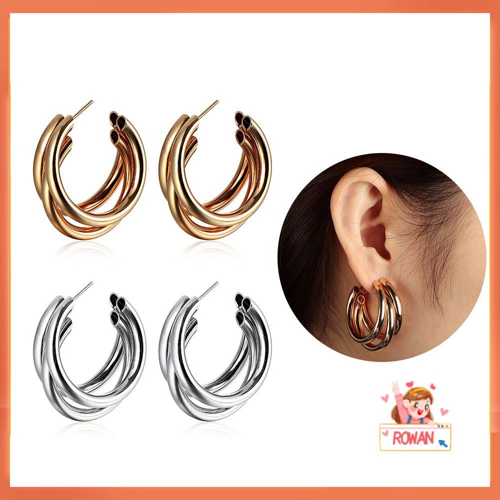 R-flower Hoop Earrings Hiphop Rock Perhiasan Wanita Minimalis Tabung Tebal