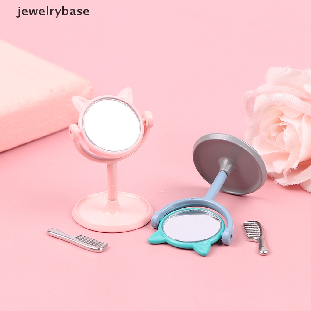 [jewelrybase]1Per12 Makeup Mini Telinga Kelinci Cermin Furniture Untuk Aksesoris Mainan Rumah Boneka Butik