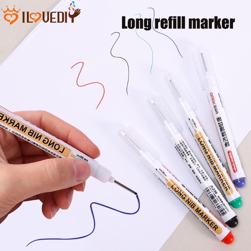 20mm Woodworking Marking Pen Long Nib Head Penanda Minyak Proses Perangkat Keras Pena Lubang Dalam Penanda Lubang Dalam Pulpen Alat Dekorasi Kamar Mandi Serbaguna Untuk Logam &amp; Kayu &amp; Kaca