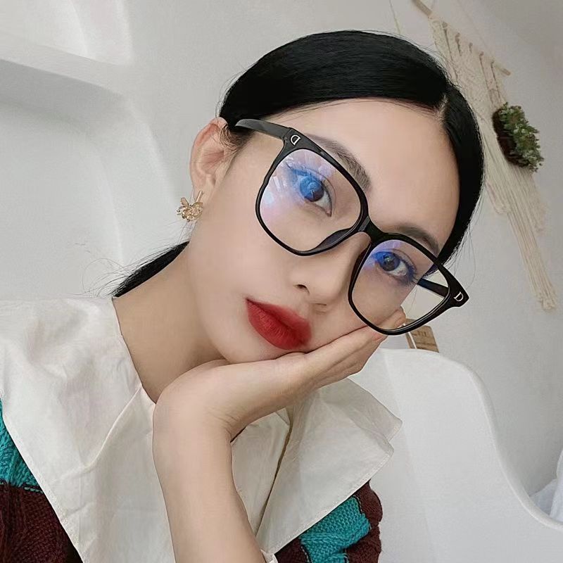 Korea Fashion D Huruf Kacamata Anti Cahaya Biru Ins Retro Bingkai Besar Kacamata Wanita Kacamata Baru Kacamata Murah