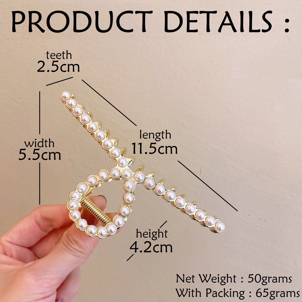 Jepit Rambut Korea Bahan Besi Jumbo 11.5cm Besar Mutiara Permata Bentuk Simpul Jepitan Rambut Pearl Diamond Jedai Logam Alloy Metal