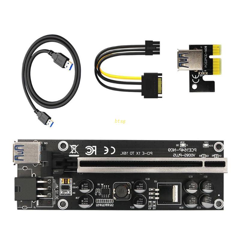 Btsg 6pin Card 15pin PCIE 1X 4X 8X 16x EPCI-E Riser Extender Kawat PCIE USB 3.0 PCI E Riser Gold Graphic Card 6pin Port