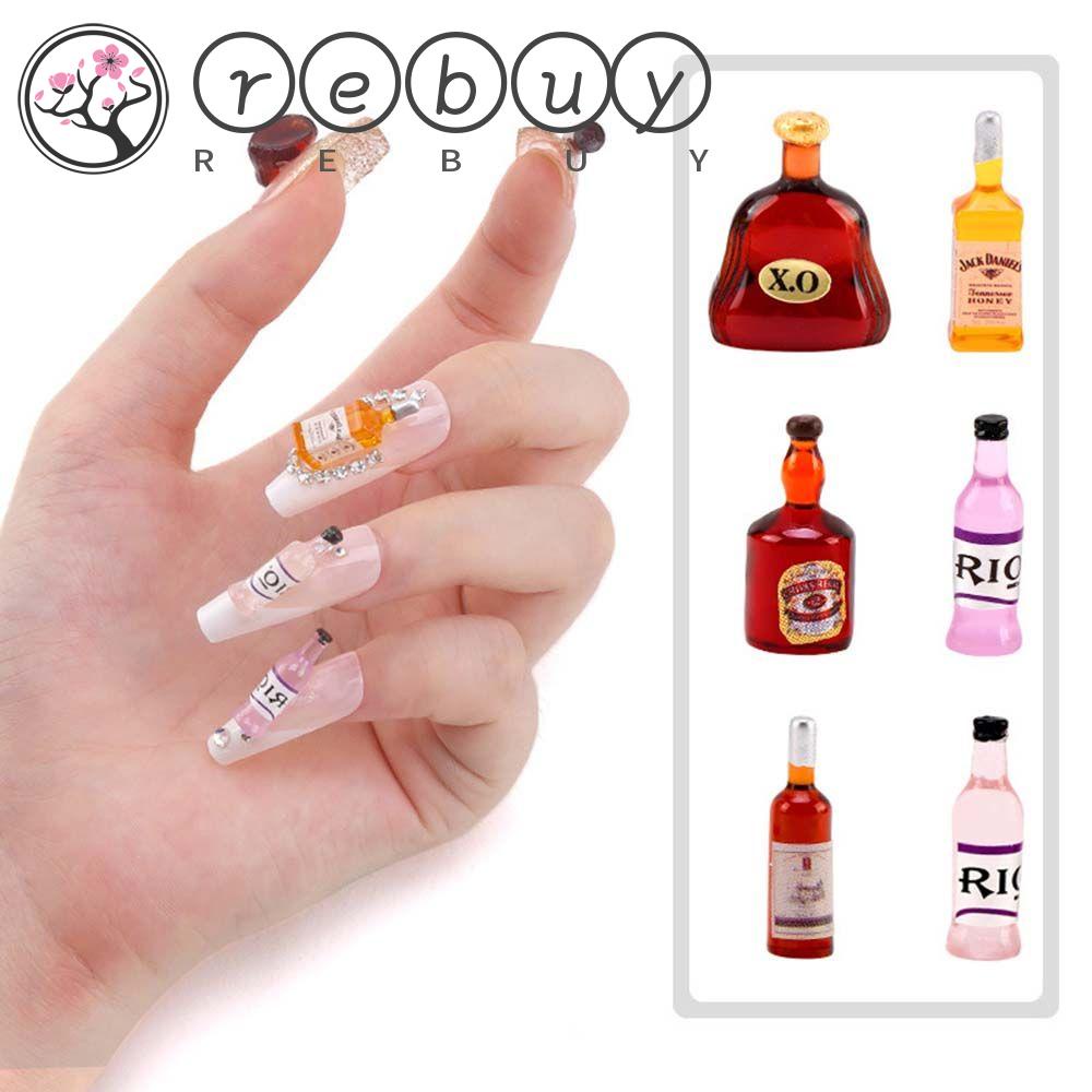 Rebuy Botol Anggur Nail Art Perhiasan Lucu Mengkilap Mini INS-style Stereo Anggur Merah DIY Ornamen