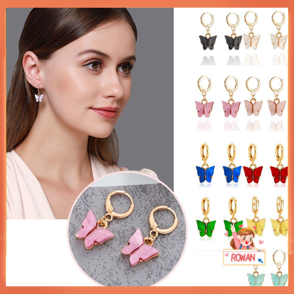 R-flower Butterfly Earrings Perhiasan Pesta Warna-Warni Asimetris Akrilik Vintage Menjuntai