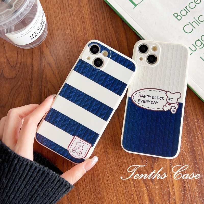 Casing Infinix Hot 20 20s 20i 12 12i 12Play 11 2022 10 9 Play Note 10 Pro Smart 6 6Plus 52020 2023 Motif Garis Biru Dan Putih Bear Phone Case Silicon Cover