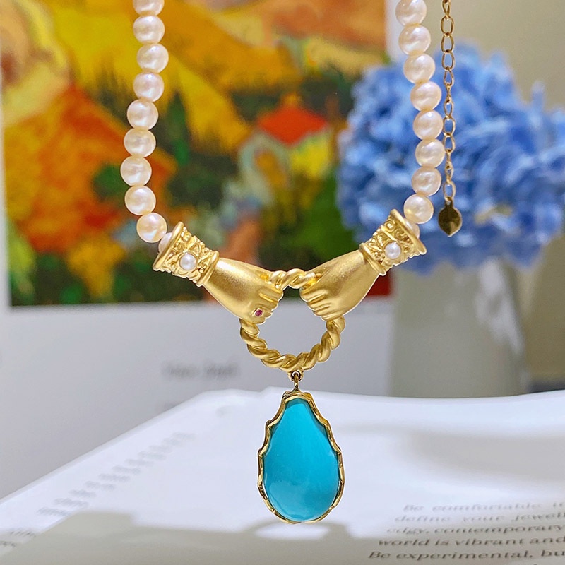 Goldkingdom Fashion Perhiasan Aksesoris Ready Stock Lukisan Minyak Gadis Kipas Lembut Romantis Kalung Itali Menenun Terukir Anting Emas Turquoise Pembukaan Cincin Wanita