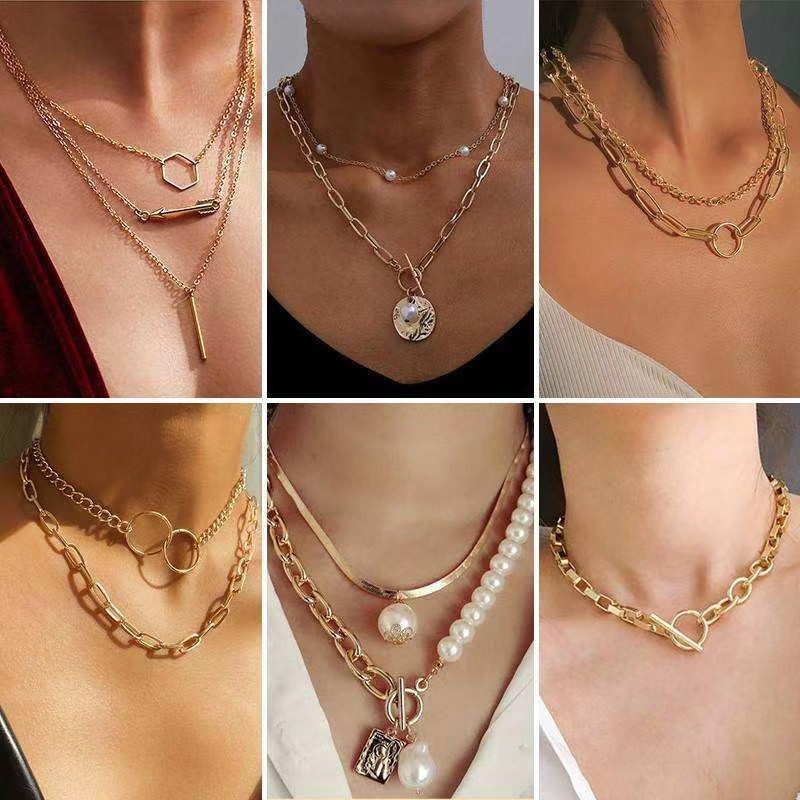 IFYOU Dodder Elegant Pearl Butterfly Gold Necklace Multilayer Pendant Choker Chain for Women Fashion Jewelry Accessories