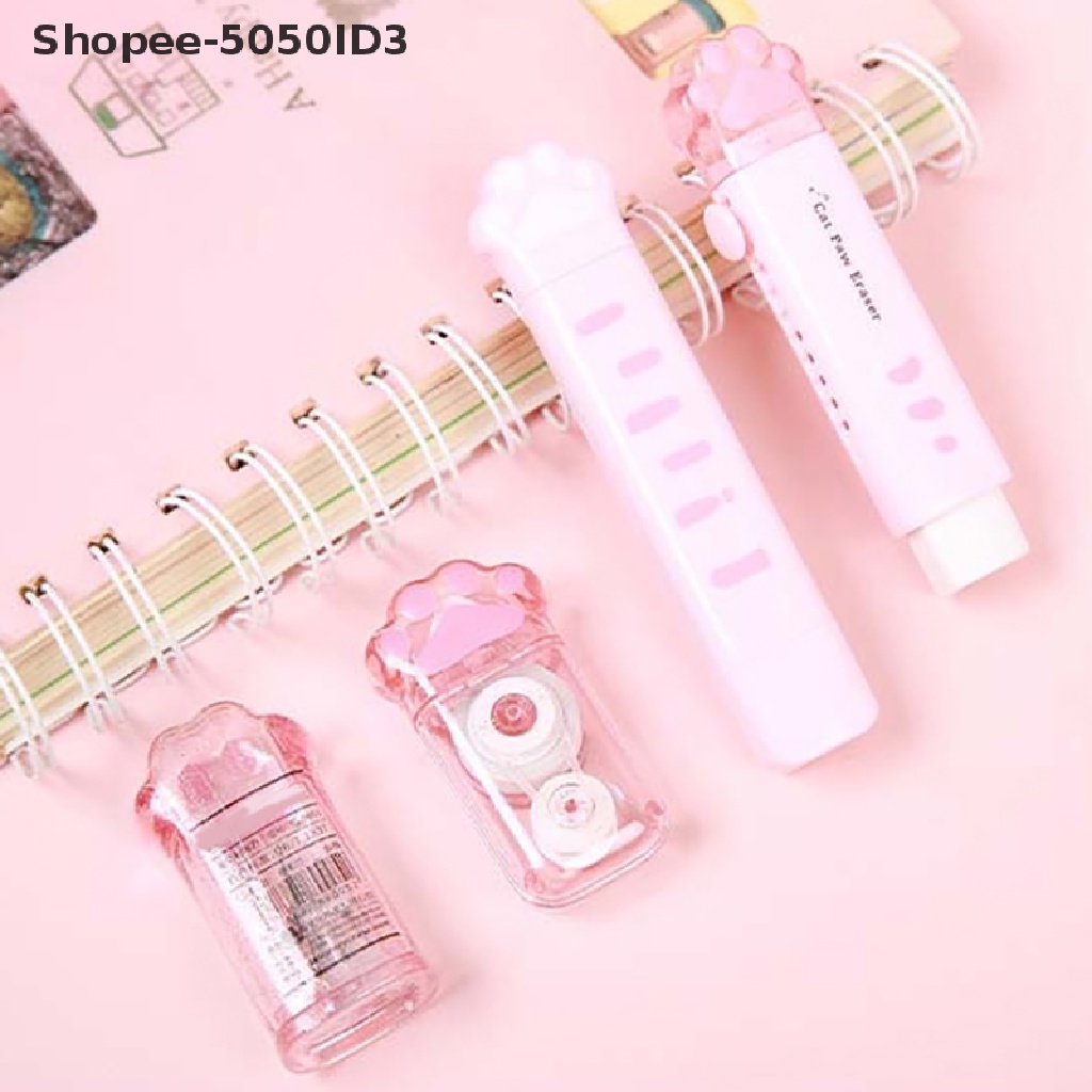 [HOT] 6pcs Set Alat Tulis Anak Kaki Kucing Kreatif Cat Claw Pensil Sharpener Eraser Set [ID]