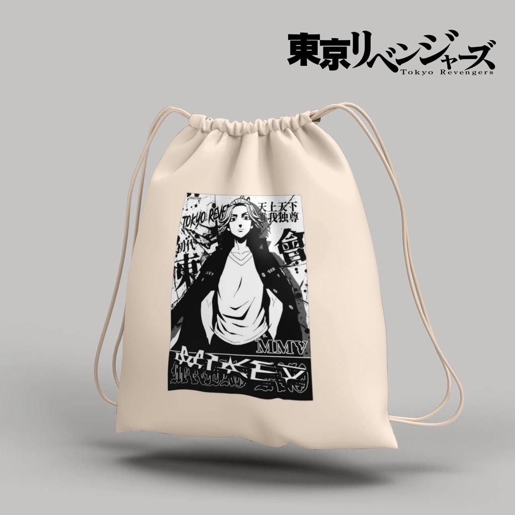 Stringbag anime Tokyo Revenger Manjiro Sano tas serut anime string bag canvas premium blacu totebag