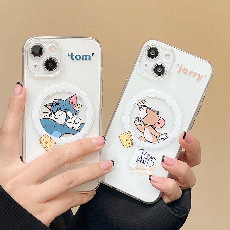 IPHONE Casing Magnetik Handphone Untuk Iphone14 13 12 11 Pro Max Kartun Kucing Dan Tikus Soft case Transparan