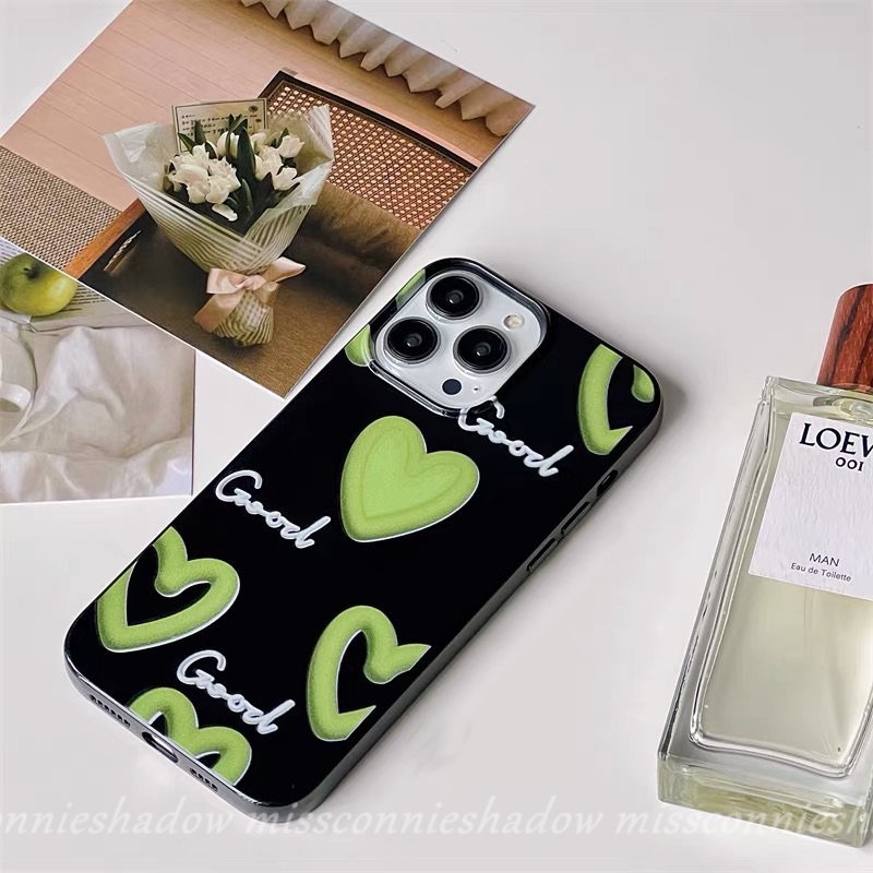 IPHONE Kartun Lucu Graffiti Cinta Hati Glossy Phone Case Kompatibel Untuk Iphone14 Pro Max11 12 13 Pro Max7 8 Plus XR X XS Max SE 2020 Shockproof Halus TPU Lembut Kotoran Tahan Cover