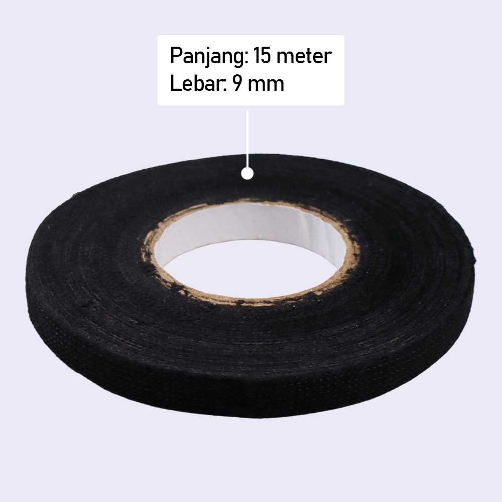 (BISA COD) FTIHSHP Bisturizer Lakban Kain Pembungkus Kabel Tape Heat-resistant 9mm 15M - TF12