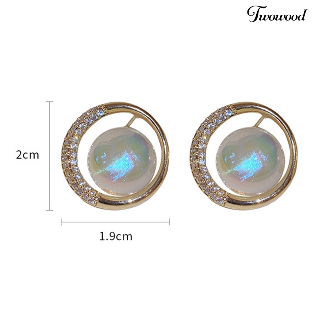 Twowood 1pasang Anting Hoop Glitter Bulat Telinga Dekorasi Elegan Temperamen Mutiara Imitasi Berlian Imitasi Ear Studs Untuk Perjamuan