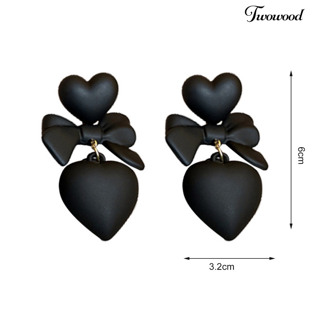 Twowood 1pasang Anting Tusuk Gothic Retro Berlebihan Elegan Hadiah Fashion Perhiasan Hati Hitam Ikatan Simpul Liontin Drop Earrings Untuk Pesta