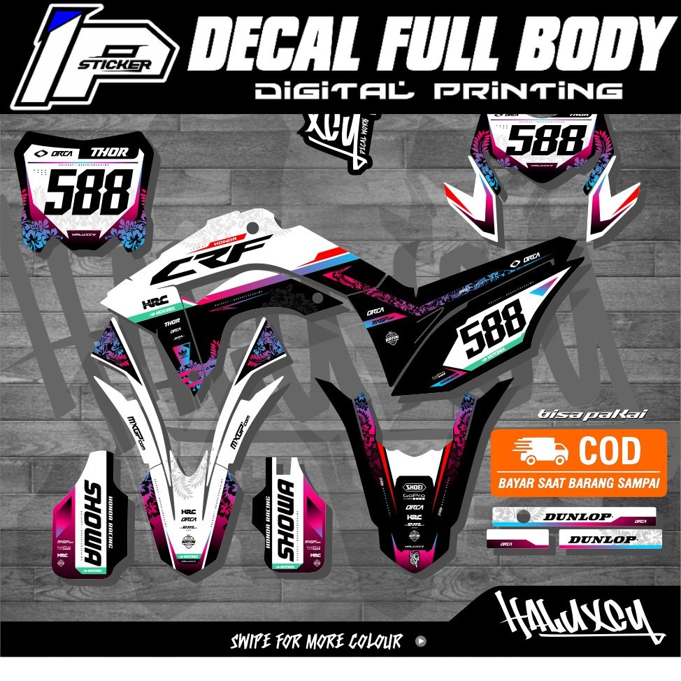 DECAL CRF 150 L SUPER GLOSY FULL BODY MOTIF FLOWER  - DECAL HONDA CRF 150 L FULL BODY HALUXCY