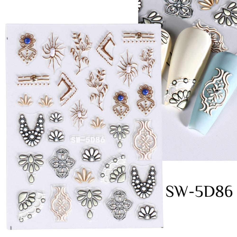 AUGUSTINA Agustina Bohemia Stiker Kuku Wanita Mewah Daun 5D Relief Self Adhesive Nail Dekorasi