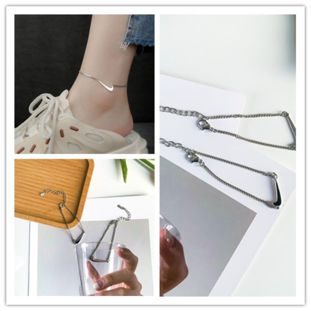 Gelang Stainless Steel Minoritas Fashion Eropa Amerika Check Hook Temperamen Sederhana Serbaguna Gelang Kaki Perhiasan Hati Manis