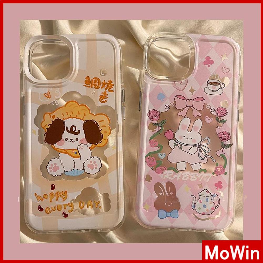 For iPhone 14 Pro Max iPhone Case Soft Case TPU Clear Case Plating Button Shockproof Cute Puppy Pink Bunny Compatible For iPhone 13 Pro Max 12 Pro Max 11 Pro Max 7plus XR xs max