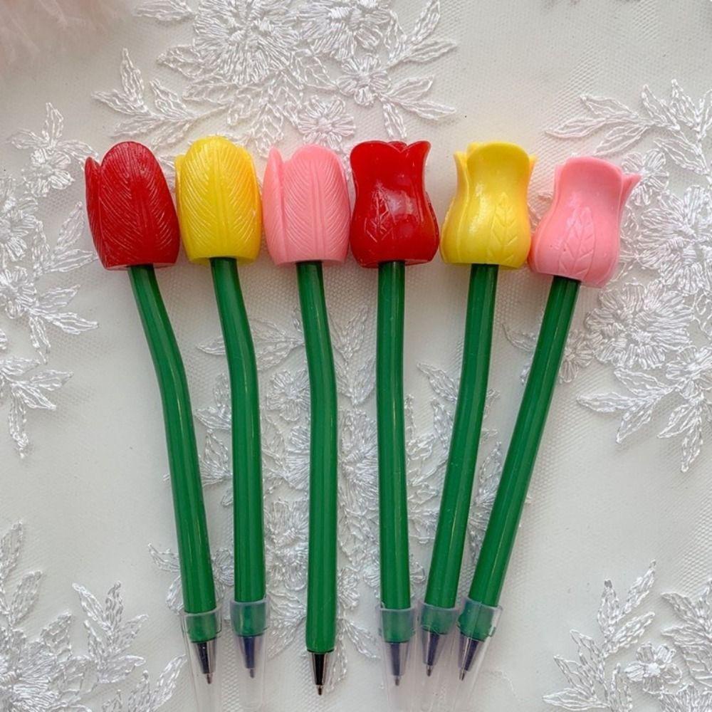 Lanfy Pena Bunga Tulip 0.7mm Kawaii Siswa Alat Tulis Sekolah Kantor Perlengkapan Anak Hadiah Menulis Signing Pen Simulasi Flower Pen