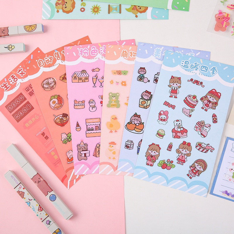 6lembar Lucu Kartun Seri Pesta Stiker Pack Siswa Scrapbook Diary Deco DIY Decals