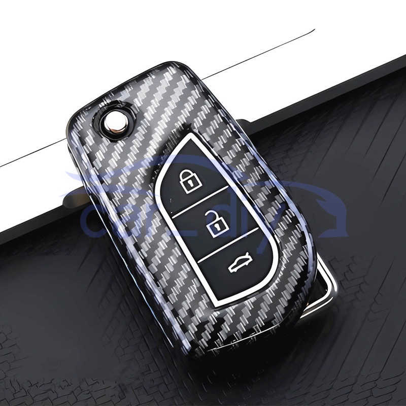 Carbon Fiber ABS Key Case Cover Remote Mobil Fob Dengan Gantungan Kunci Untuk Toyota Hilux Revo Innova Rav4 Fortuner Pelindung Shell