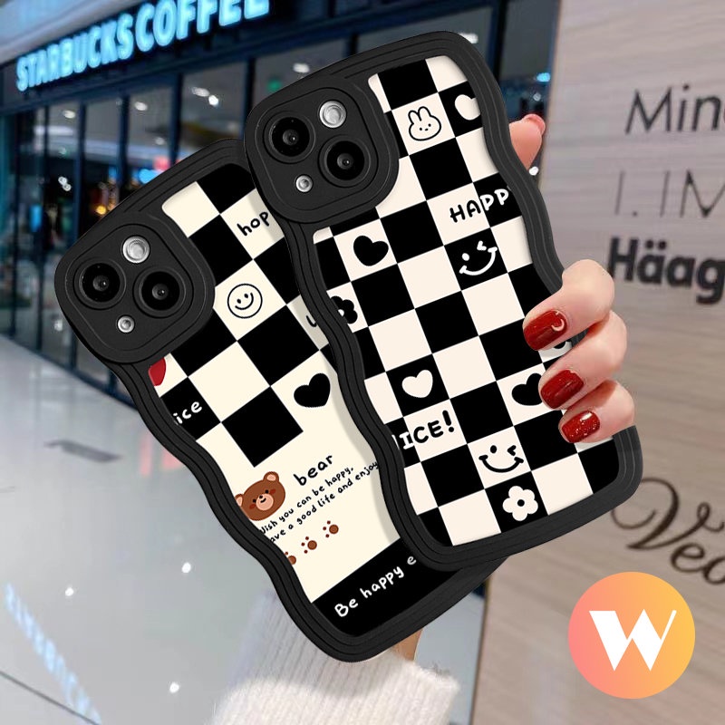 Fashion Kisi Cute Bear Phone Case Kompatibel Untuk iPhone 7Plus 6s 6 14 7 8 Plus XR 11 14 13 12 Pro Max X XS Max SE 2020 Smile Cinta Hati Tepi Bergelombang Lembut Tpu Couple Cover