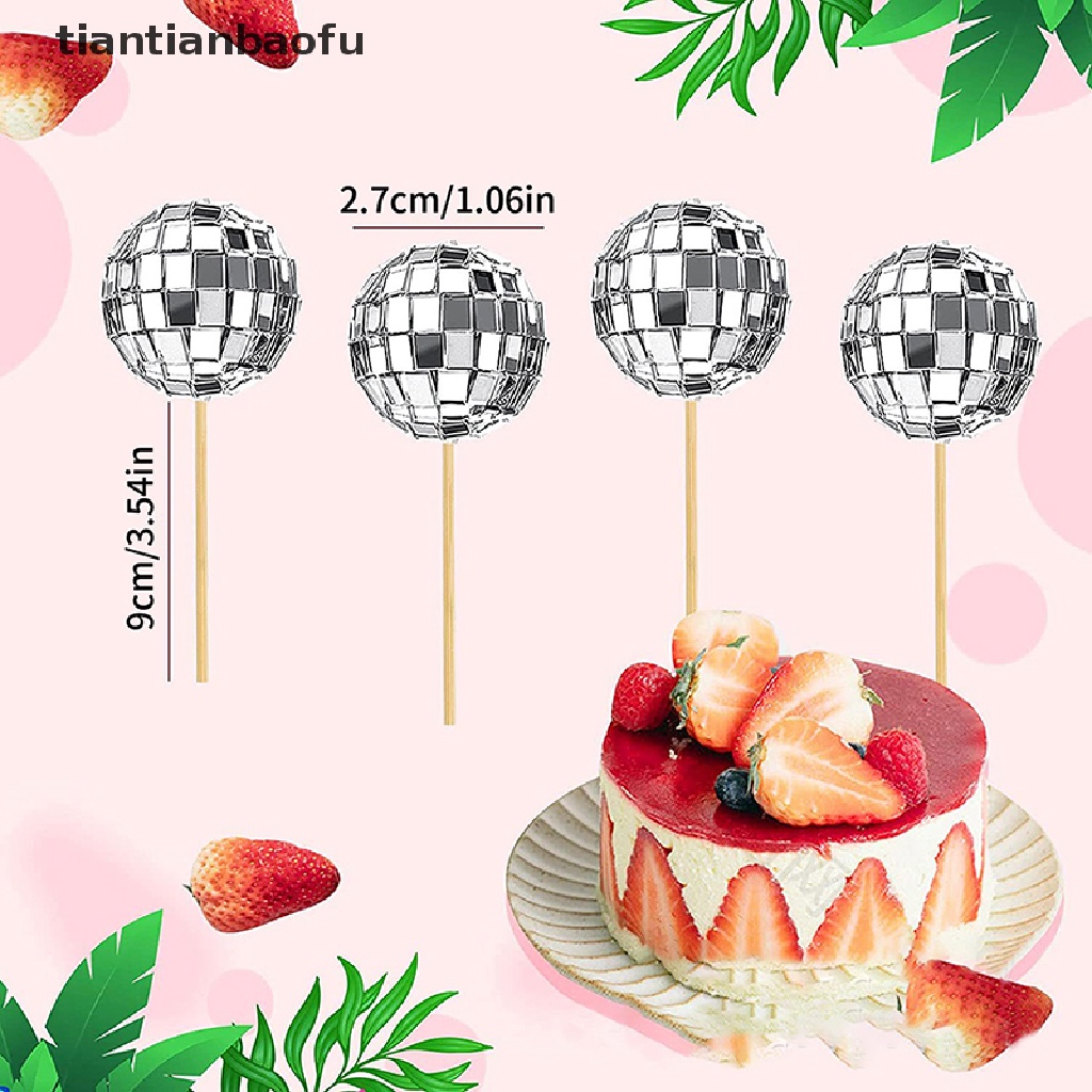 [tiantianbaofu] 12 Pcs Bola Disko Hiasan Kue Bola Disko Cupcake Toppers Perlengkapan Pesta Butik