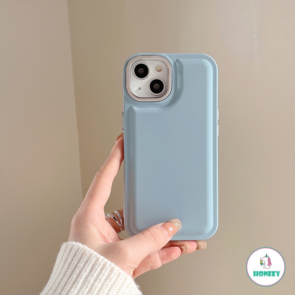 IPHONE Casing Ponsel Lensa Kamera Plating Warna Solid Kompatibel Untuk Iphone11 12 13 14 Pro Max Bantal Udara Silikon Shockproof Soft Cover