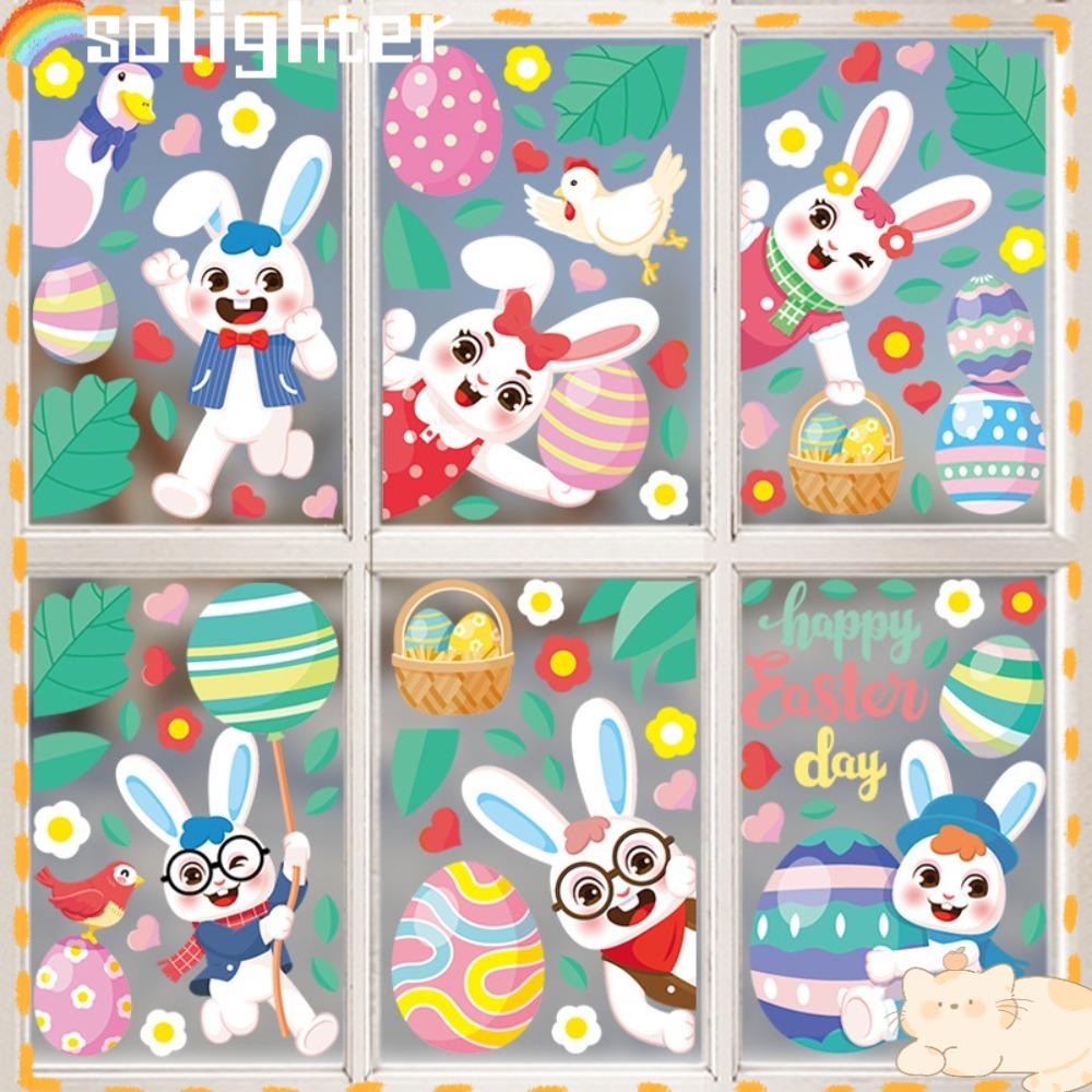 Solighter 1set Easter Rabbit Statis Stiker Hadiah Perlengkapan Festival Dekorasi Rumah Telur Ayam