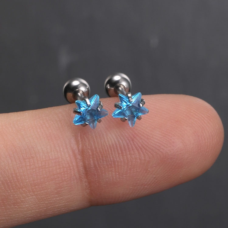 Anting Tusuk Ulir Bahan Stainless Steel Bintang Warna Fashion Gaya Korea Untuk Wanita