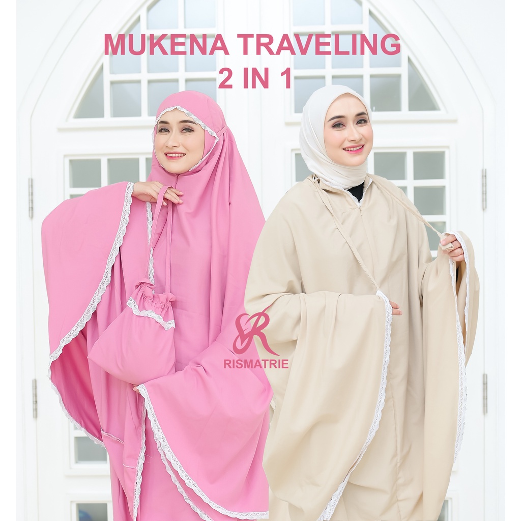 Mukena Travel 2 in 1 dewasa mukenah travelling katun mikro tas serut