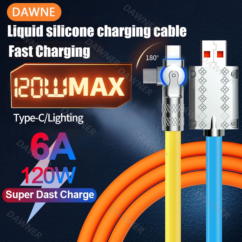 120w 6A Liquid silicone USB Type C Kabel Charge Super Cepat180° Kabel Cas Rotasi Untuk Xiaomi POCO Aksesoris Handphone Untuk Charger Gaming