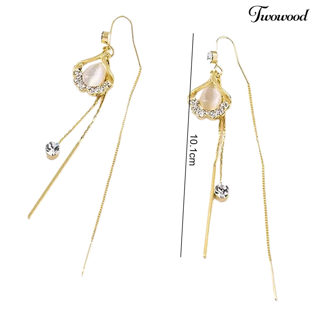 Twowood 1pasang Anting Rumbai Rumbai Bentuk Daun Berlian Imitasi Hias Bersinar Lurus Gantung Dekorasi Hypoallergenic Liontin Geometris Tindik Drop Earrings Perhiasan Aksesoris