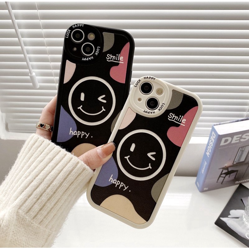 Smile Soft Case Hitam OPPO A9 A5 A31 A53 A33 2020 A7 A5S A12 A11K F9 F11 A15S A35 A52 A92 A54 A36 A96 A83 A57 A3S A16 A1 Pro Reno 3 5 6 7Z 9 senyum Bahagia