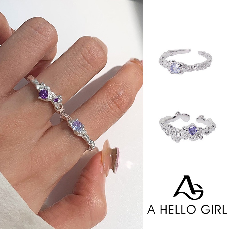 Cincin Model Terbuka Dapat Disesuaikan Aksen Zircon Amethyst Gaya Retro Untuk Perempuan