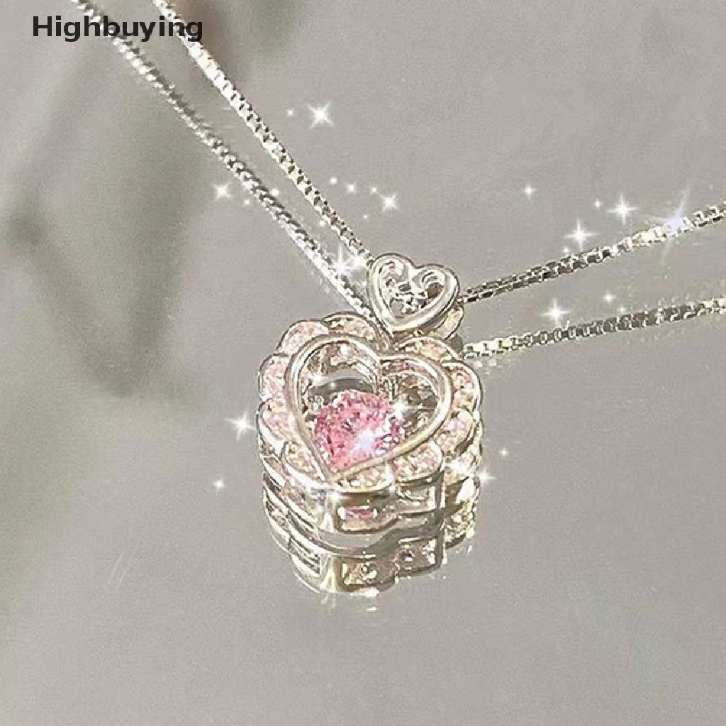 Hbid Fashion Vintage Hollow Pink Cinta Hati Liontin Kalung Warna Perak Aesthetic Rantai Leher Elegan Hadiah Pernikahan Untuk Wanita Perempuan Perhiasan Glory