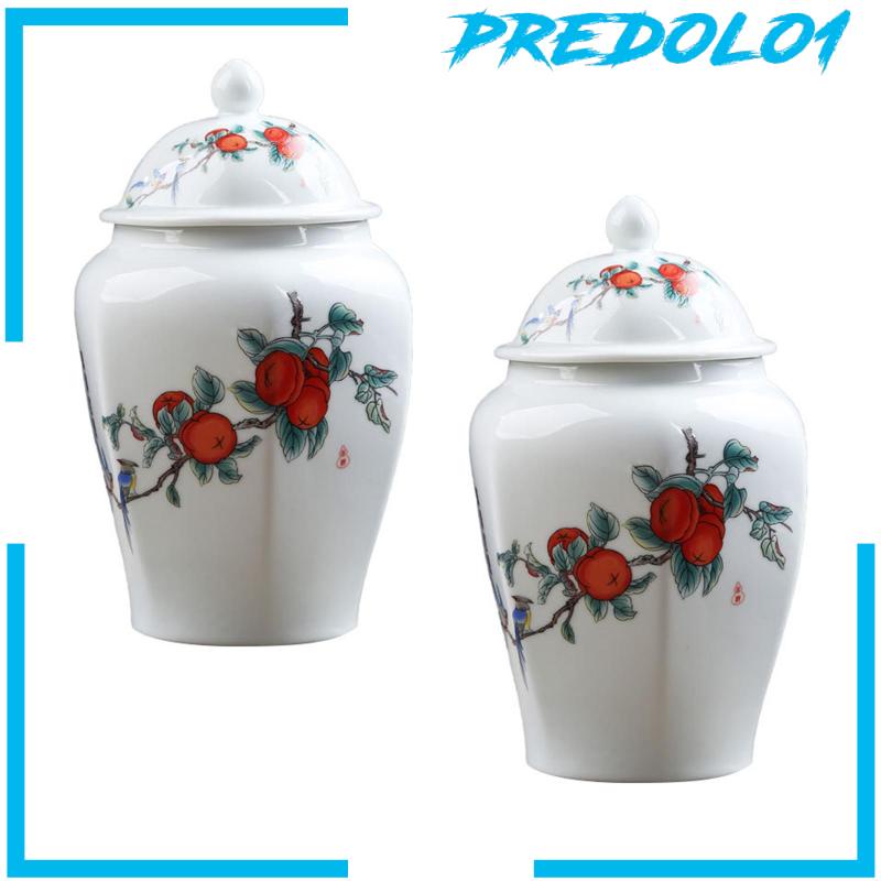 [Predolo1] Ceramic Ginger Jar Tea Storage Jar Vas Bunga Hias Tea Tin Dengan Tutup