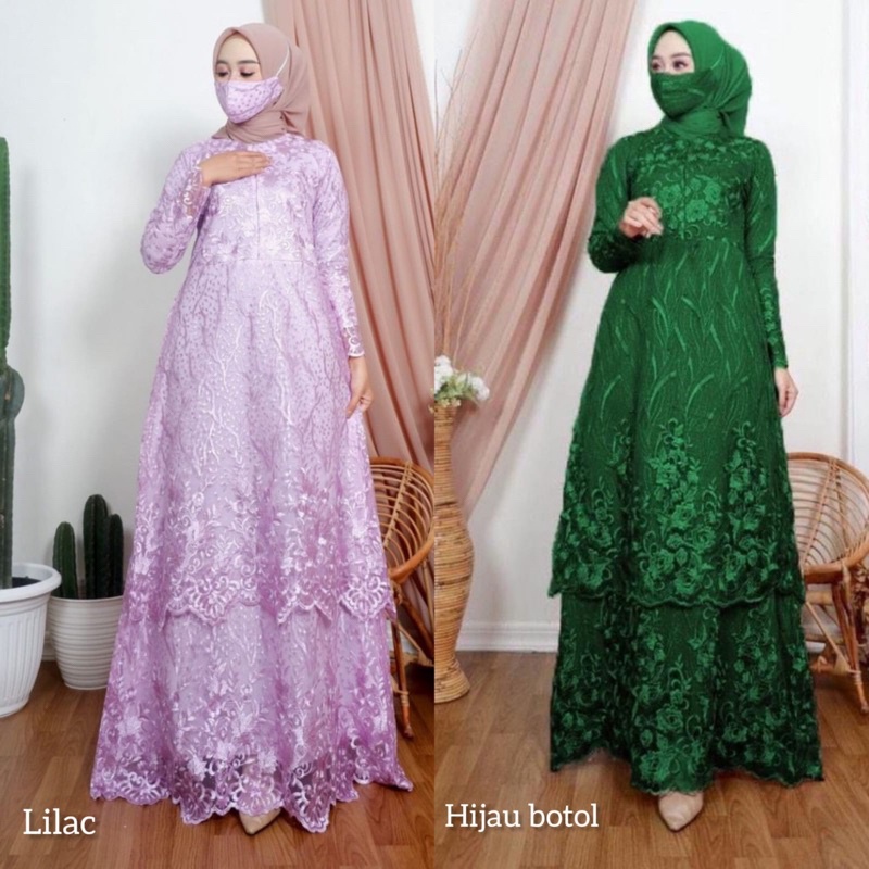 DAVINA (NEW PRODUCT) Free Masker/ Gamis Brukat Full/ Fashion Muslim Wanita/ Dress Busui / Gamis Layer Tingkat / Pesta Kondangan JUMBO XXXL