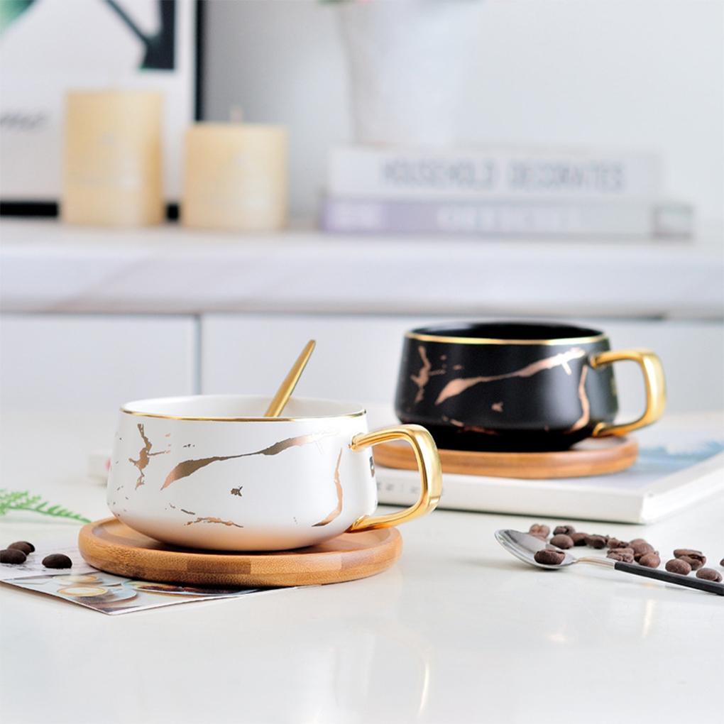 Nordic Style Mug Keramik Kelereng Handgrip Cangkir Oat Breakfast Wadah Tahan Panas Saucer Rumah Kantor Sekolah