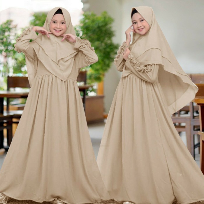 Baju Gamis Remaja Anak Perempuan Lebaran Muslim OOTD Syari Bergo Aiza Kid
