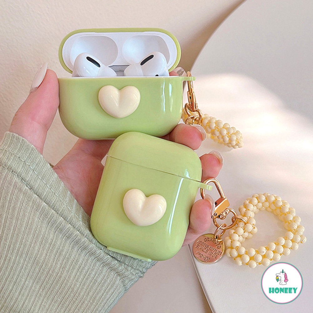 Matcha Green Case Untuk Airpods Pro3 Case Pelindung Cinta Liontin Headset Bluetooth Soft Case Untuk Airpods1 2 3