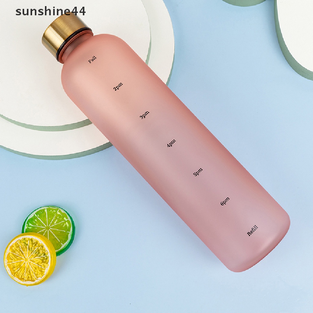 Sunshine Botol Air 1L Dengan Penanda Waktu 32oz Kebugaran Olahraga Perjalanan Luar Ruangan Portable Perlengkapan Minum Anti Bocor BPA Free Frosted Botol Minum ID