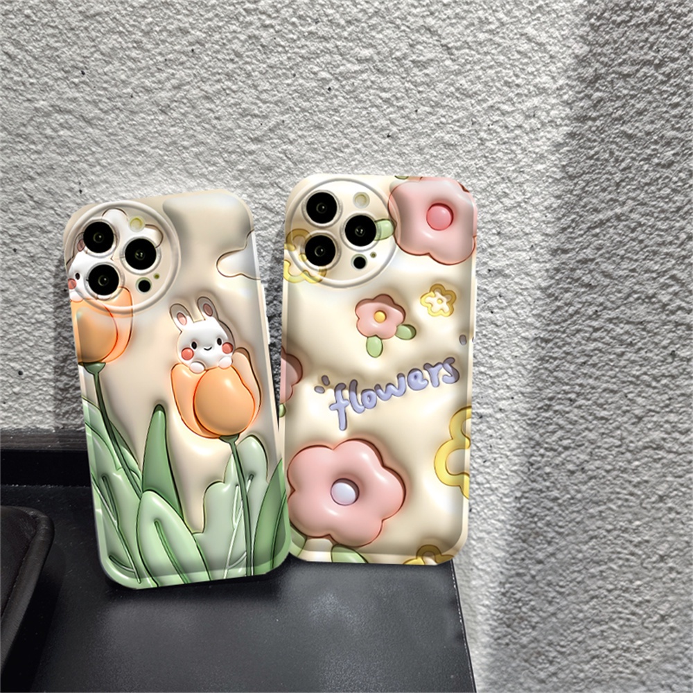 Samsung A14 A04S A04e A13 A03 A03S A12 A21S A10 A50 A50S A30S A20 A10S A52 A11 J6 Plus J7 Prime J7 Pro 3D Vision Rabbit Flowers Tulip Bantal Angin Anti Guncangan Soft Case BY