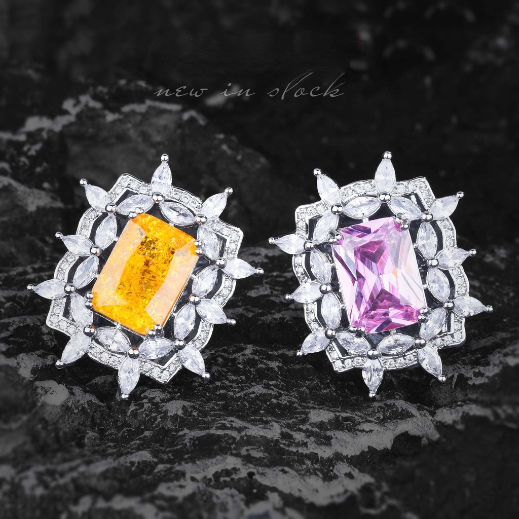 Goldkingdom Fashion Perhiasan Aksesoris Ready Stock Klasik Art Deco Style Jewelry Edward Arsitek Estetik Bunga Es Berlian Kuning Argyle Pink Berlian Cincin Perempuan