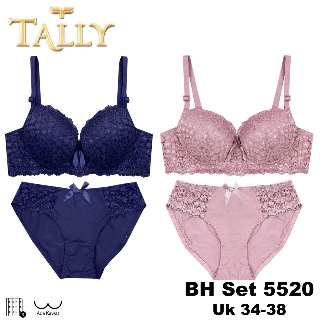 TALLY Bra Set Ada Kawat Busa Tipis Bahan Brokat Cup B Kait 3 Bh Set Renda BS 5520 Toko keanulova